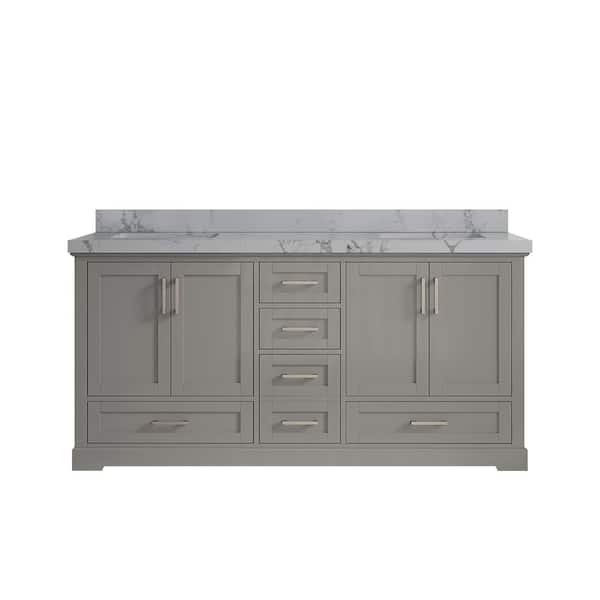 Willow Collections Boston 72 in. W x 22 in. D x 36 in. H Double Sink Bath Vanity in Elephant Gray with 2 in. Venatino Quartz Top