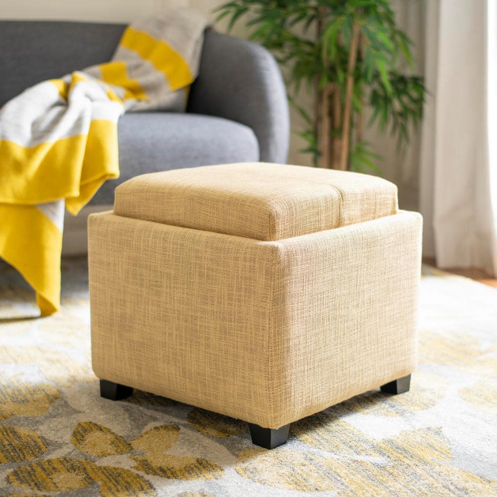 Harrison Gold Upholstered Ottoman with Reversible Tray