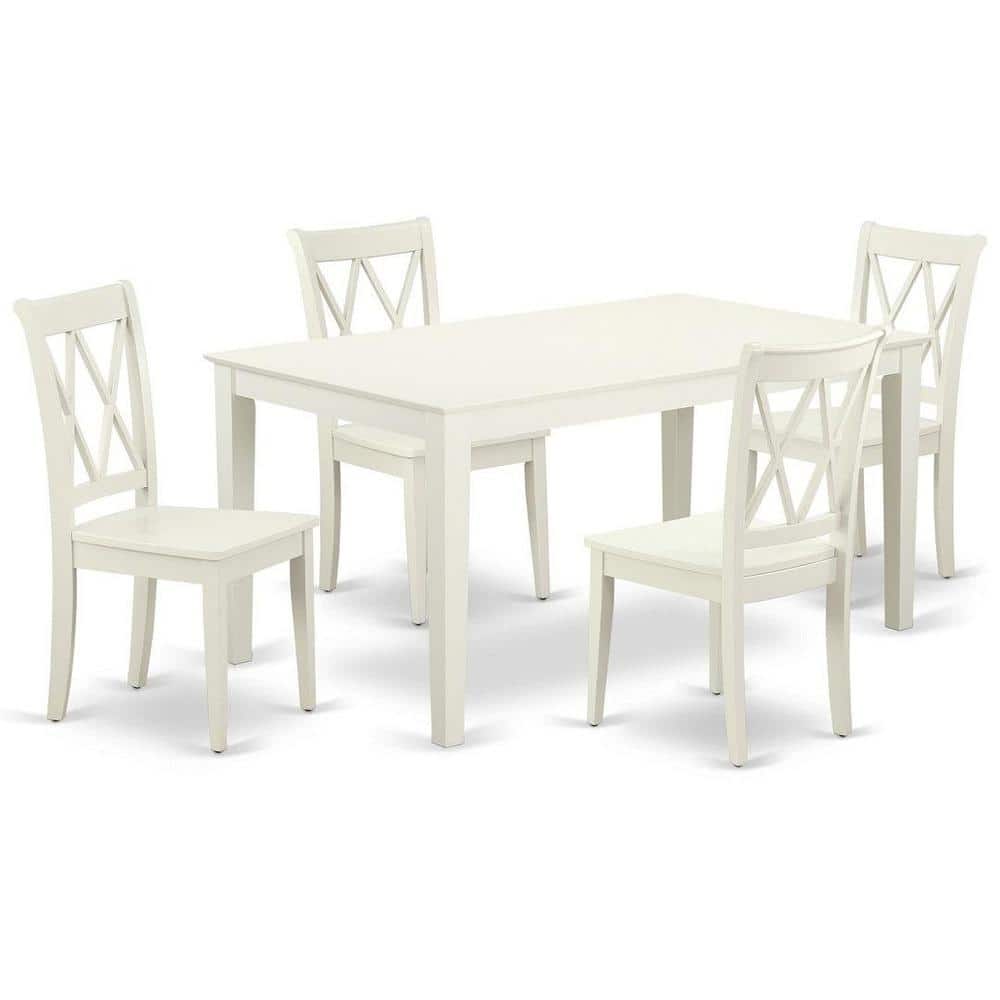 5-Piece Linen White Finish Solid Wood Top - Rectangular Dining Room Set - Seats 4