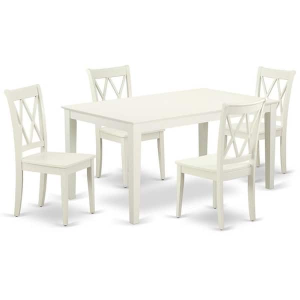 East West Furniture 5-Piece Linen White Finish Solid Wood Top - Rectangular Dining Room Set - Seats 4