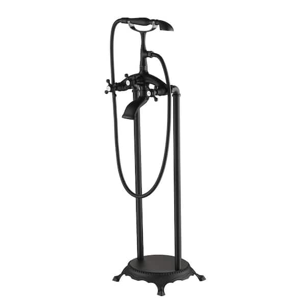 CASAINC 3-Handle Luxury Claw Foot Freestanding Tub Faucet in Matte Black