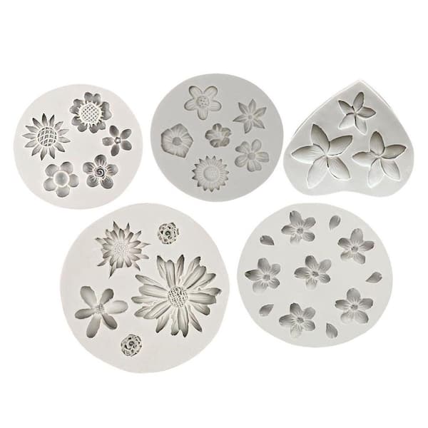 5-Pack Gray Flower Silicone Mold for Chocolate Fondant Polymer Clay Resin Soap Ice Cube Jello Baking Cake Decorating