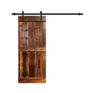 24 in. x 84 in. Mid-Bar Series Pre Assembled Walnut Stained Thermally Modified Wood Sliding Barn Door with Hardware Kit