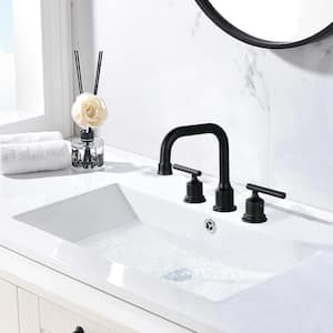 8 in. Widespread Double Handle Bathroom Faucet with Drain Kit in Matte Black