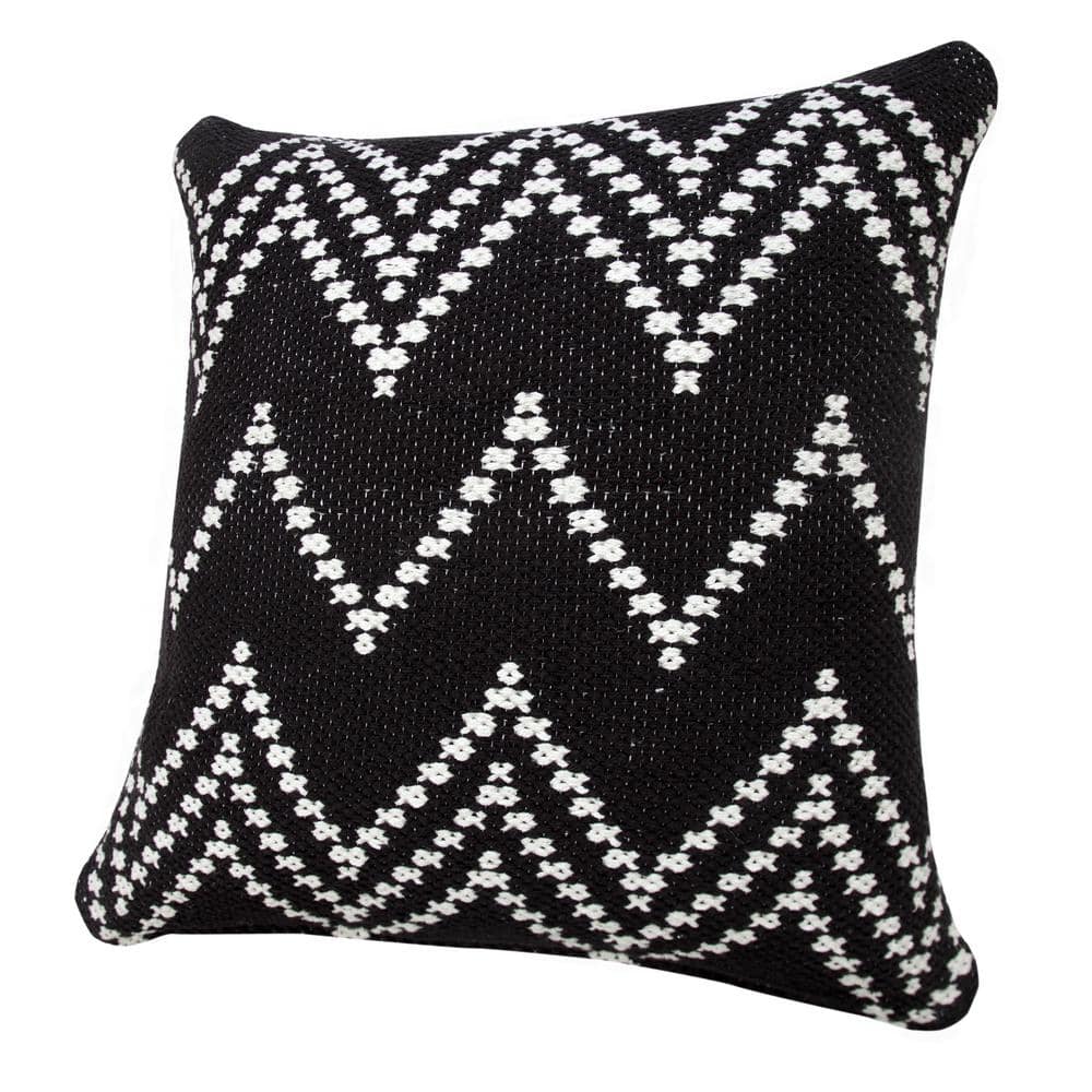 Sevita 20" Square Modern Woven Chevron Throw Pillow - Black/White