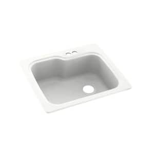 Dual-Mount Tahiti White Solid Surface 25 in. x 22 in. 2-Hole Single Bowl Kitchen Sink