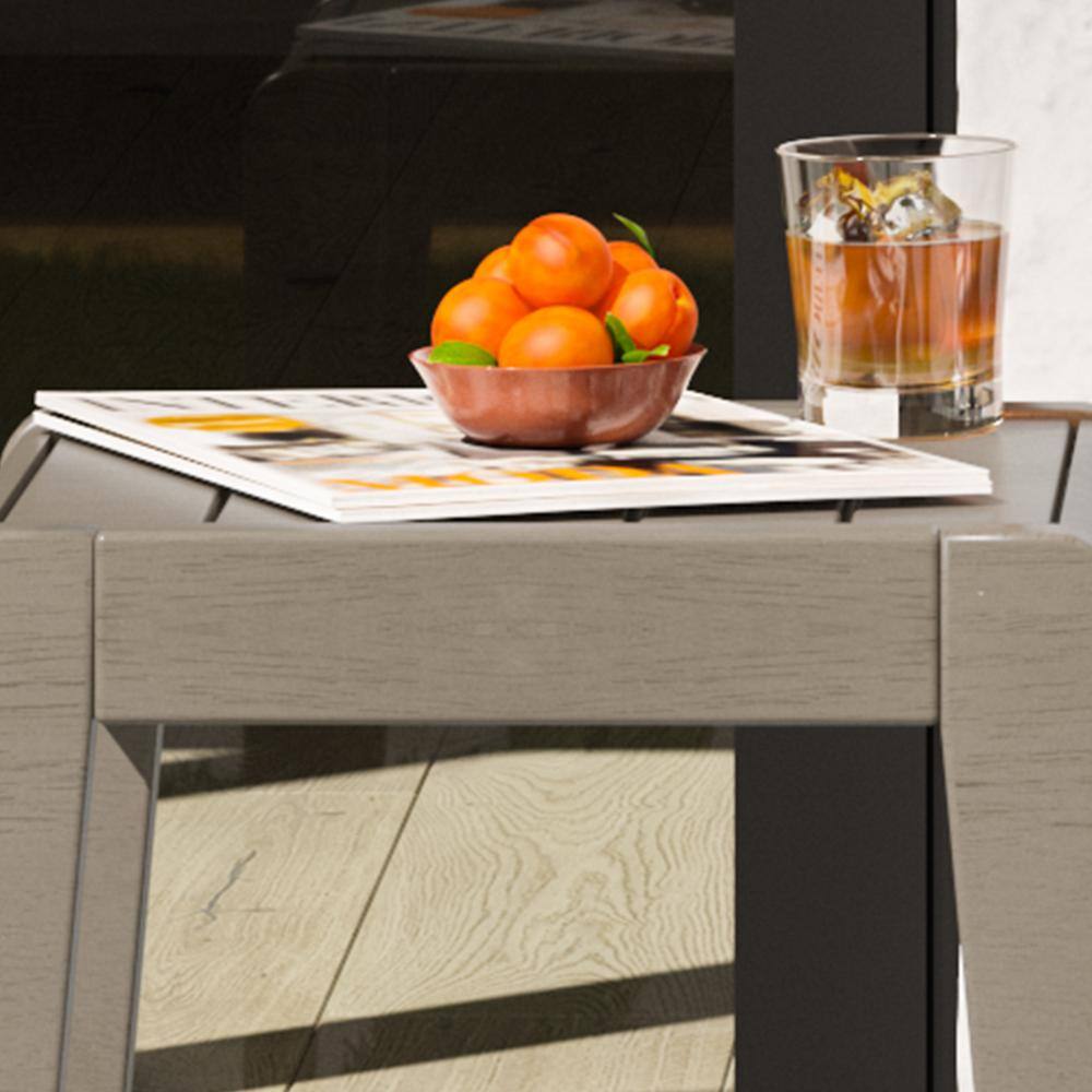 Gray Acacia Wood Outdoor End Table with Slatted Top