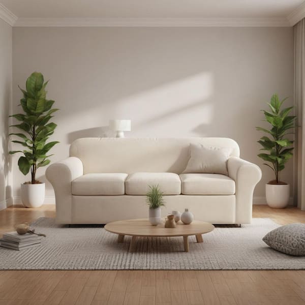 Ivory 4-Piece Thick Velvet Sofa Covers, High Stretch Slipcovers, Furniture Protector, Couch Covers for 3 Cushion Sofa