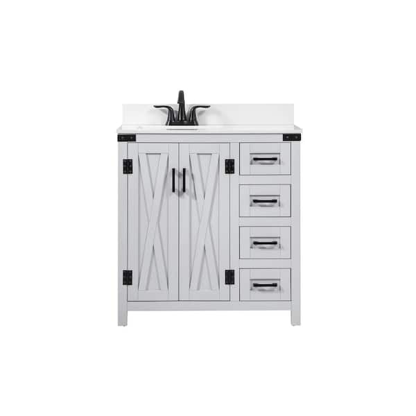 Unbranded Simply Living 32 in. W x 19 in. D x 34 in. H Bath Vanity in Grey with Ivory White Engineered Marble Top