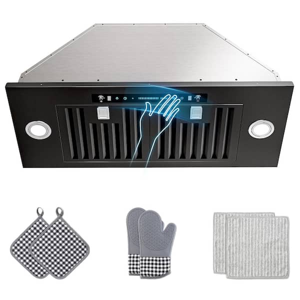 30 in. 900 CFM Convertible Insert Range Hood in Black Stainless 4-Speed with LED, Touch and Gesture Control with Remote