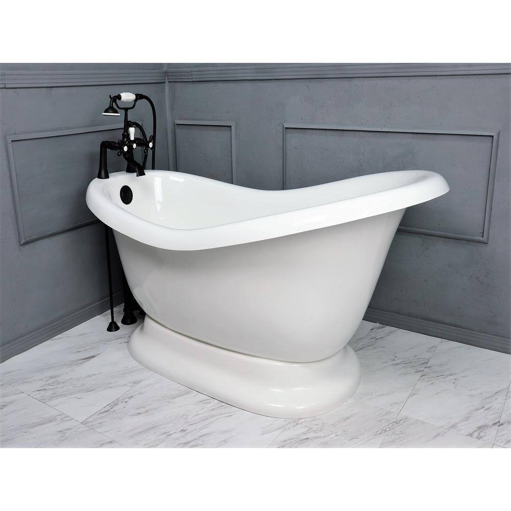 American Bath Factory 71 in. AcraStone Acrylic Slipper Pedestal Flatbottom Non-Whirlpool Bathtub in White w/ Faucet in Old Bronze, White/Old World Bronze -  BA-SPD71-900AOB