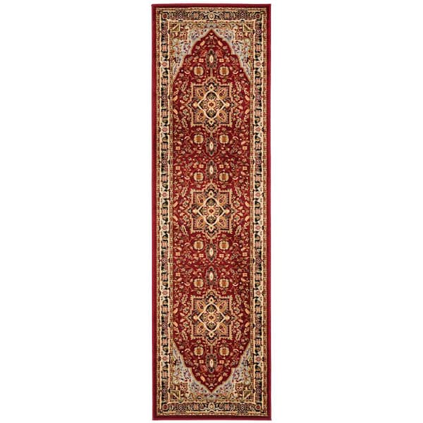 Lyndhurst 2 ft. x 10 ft. Red/Black Floral Border Medallion Runner Rug