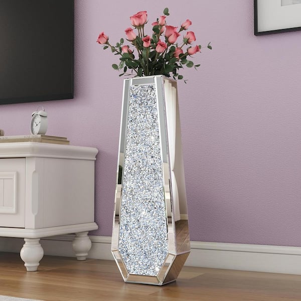 THKSHOUZ 30 in. Tall Silver Floor Vase Crushed Diamond Mirror Vases for Decor Living Room