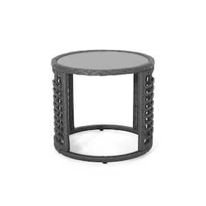 Stylish and Modern Design Round Rattan Wood Outdoor Side Table, Stable and Sturdy with High Quality Solid Wood in Gray