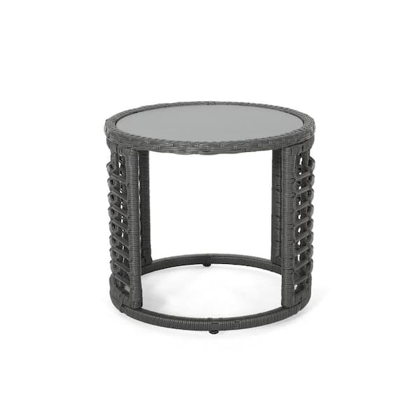 Misopily Stylish and Modern Design Round Rattan Wood Outdoor Side Table, Stable and Sturdy with High Quality Solid Wood in Gray