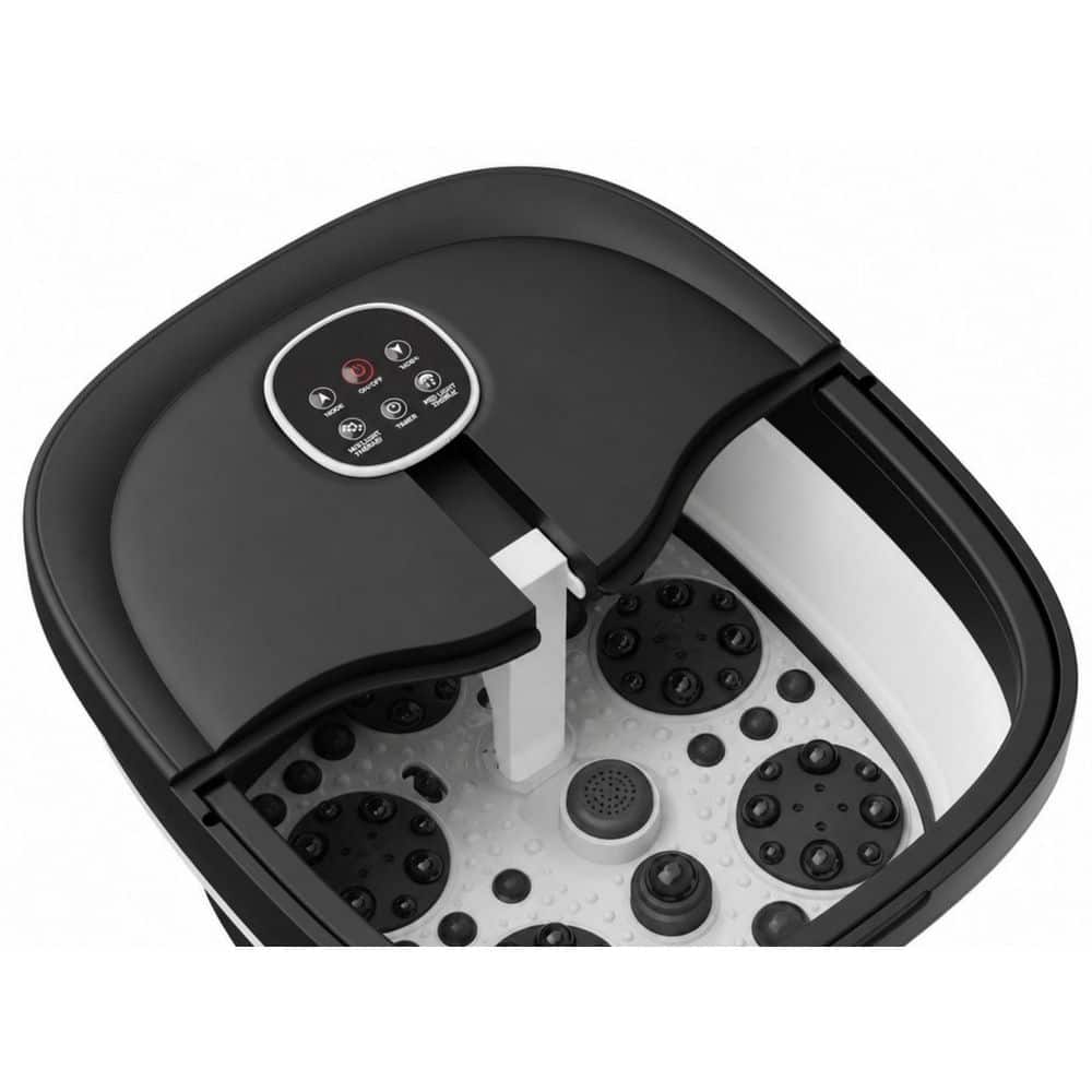 Black Collapsible Foot Spa Electric Rotary Massage, Foot Bath with Heat, Bubble and 24 Motorized Shiatsu Massage Balls