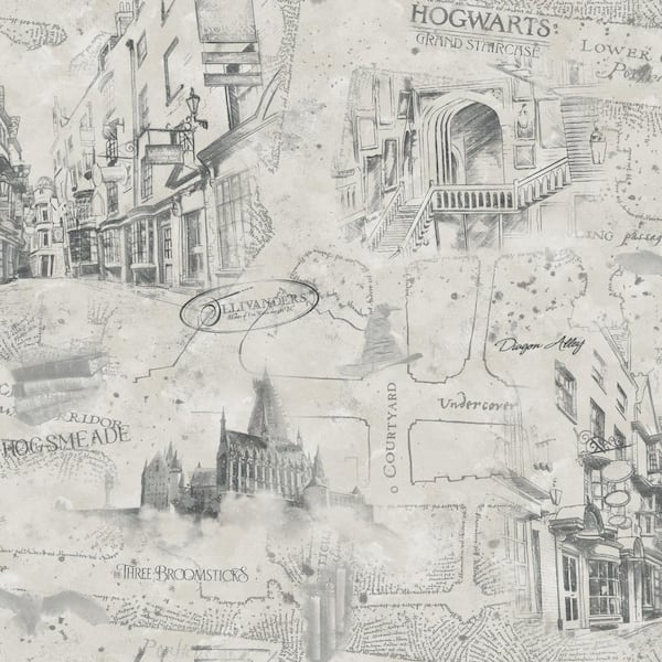 Harry Potter Map Taupe Matte Finish Peel and Stick Vinyl Wallpaper