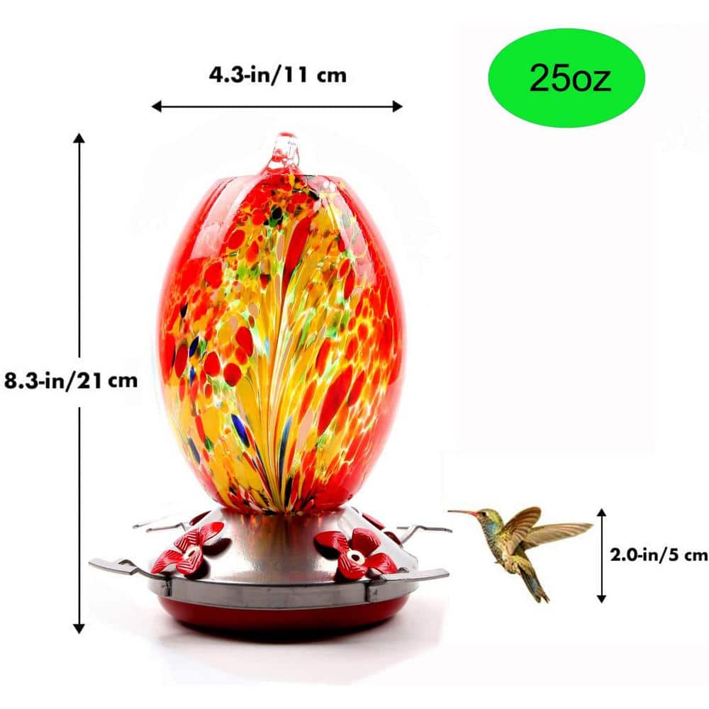 Hand Blown Glass Hanging Hummingbird Feeder with Perch
