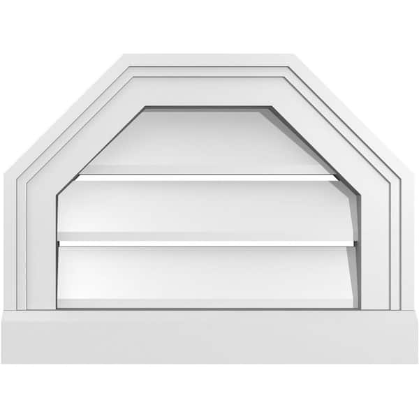 Ekena Millwork 16" x 12" Octagonal Top Surface Mount PVC Gable Vent: Functional with Brickmould Sill Frame