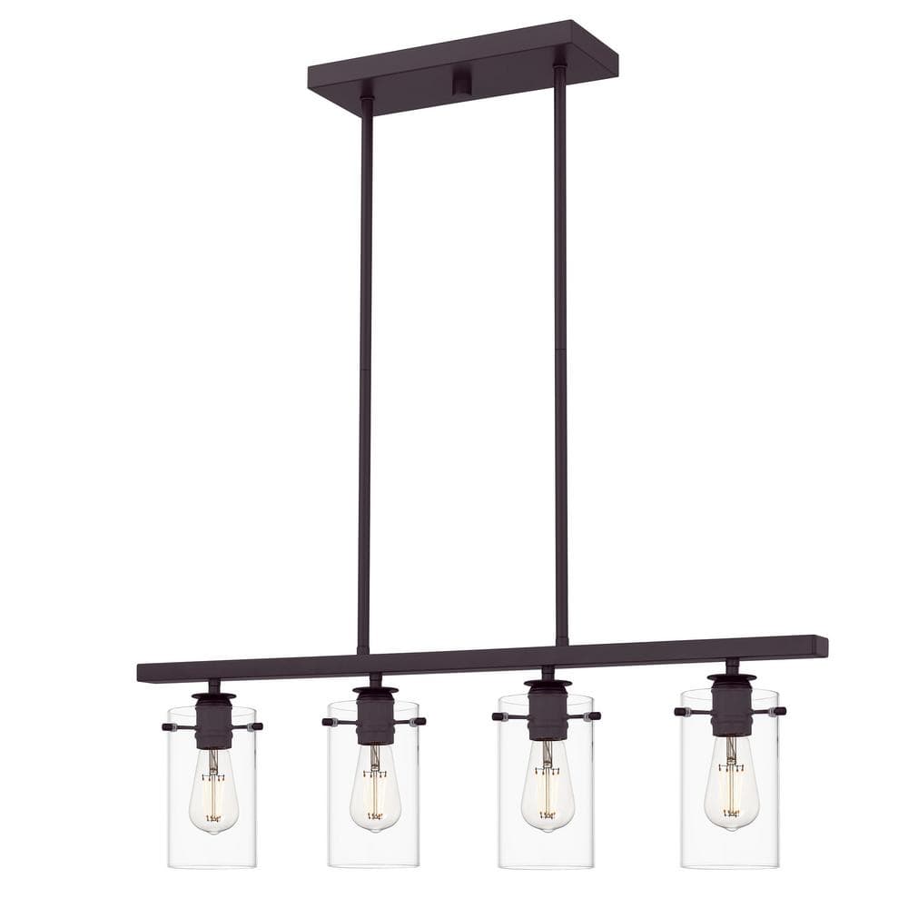 4-Light Espresso Linear Chandelier with Glass Shades