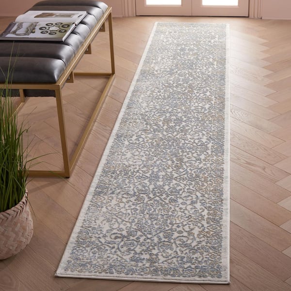 Princeton 2 ft. x 7 ft. Cream/Slate Floral Border Runner Rug