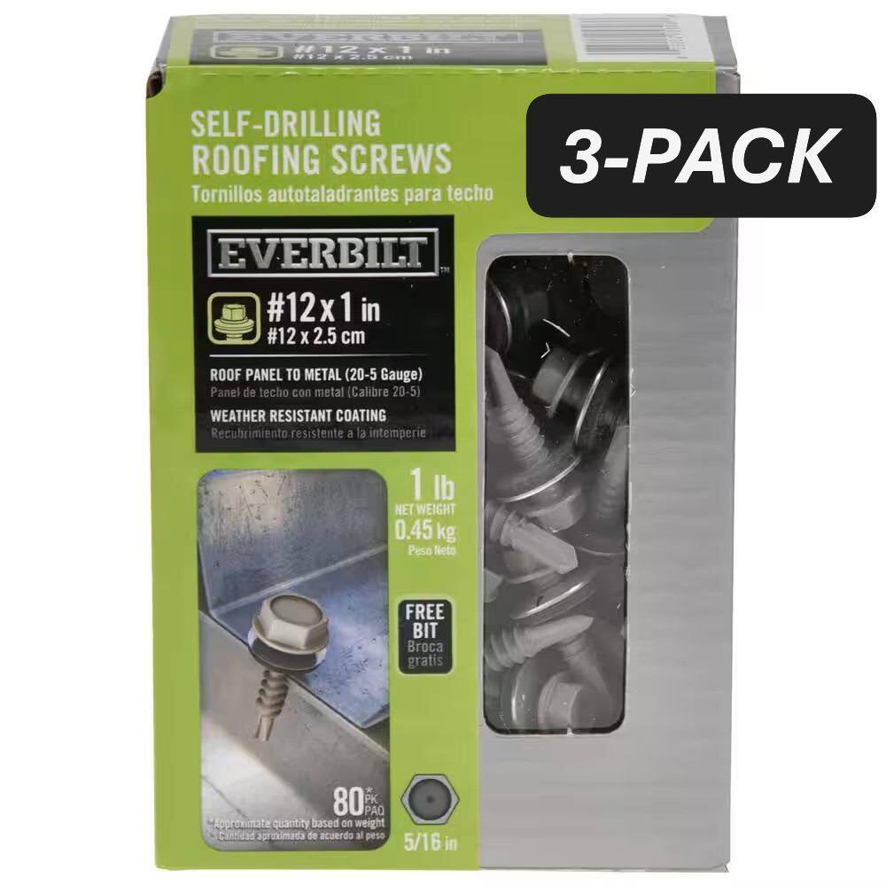 3-Pack #12 x 1 in. Flange Hex Head Hex Drive Self-Drilling Screw with Neoprene Washer (3 lb / 240-Piece) price history on PriceWatchPro