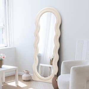 24 in. W x 63 in. H Wavy Beige Full Length Mirror Flannel Wrapped Wooden Frame Decorative Hanging or Leaning Mirror