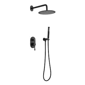 2-Handle 2-Spray Patterns 10 in. Wall Mount Rain Fixed Shower Faucet in Matte Black (Valve Included)