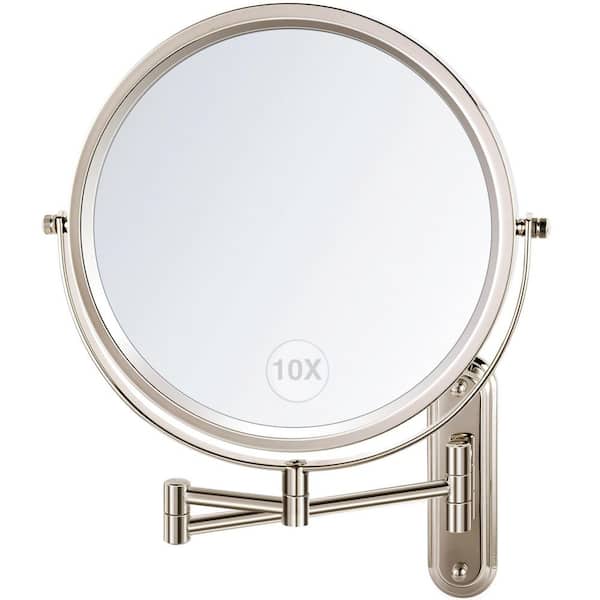 Modern 17.4 in. W x 14.4 in. H Round without Light Telescoping Wall Bathroom Makeup Mirror in Nickel, Rectangular Base