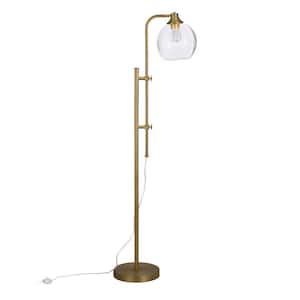 68 in Gold Adjustable Reading Standard Floor Lamp With Clear Seeded Glass Globe Shade