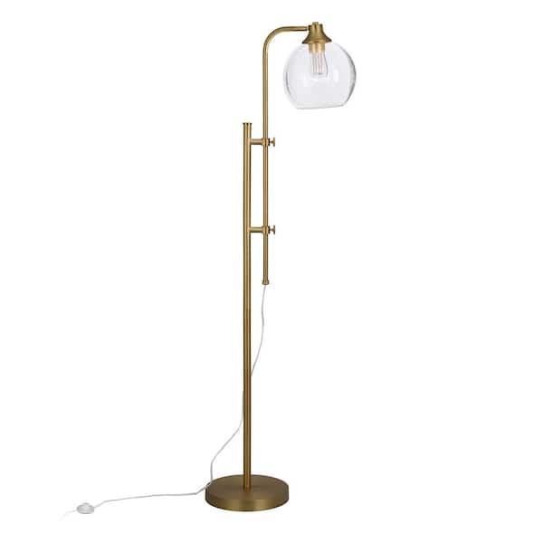HomeRoots 68 in Gold Adjustable Reading Standard Floor Lamp With Clear Seeded Glass Globe Shade