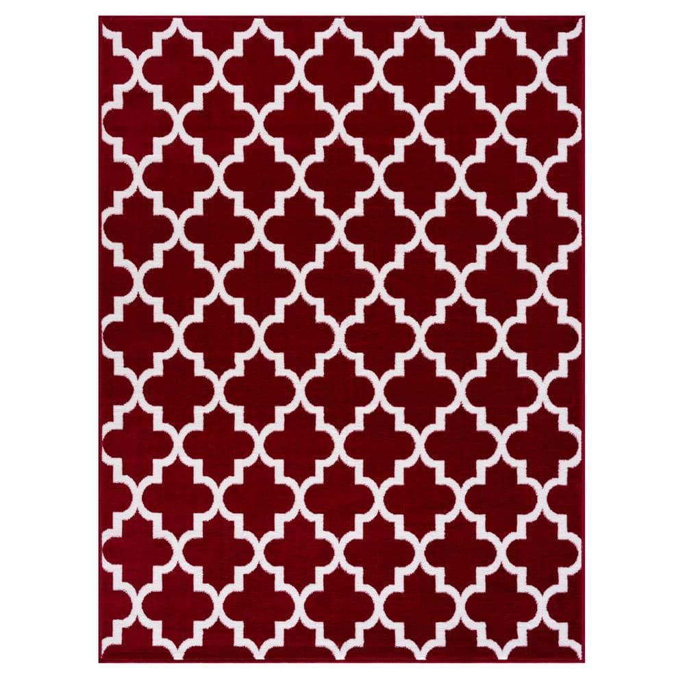 MSRUGS Trellis Collection Contemporary Soft Cozy and Vibrant 8 ft. by 10 ft. Red Area Rug