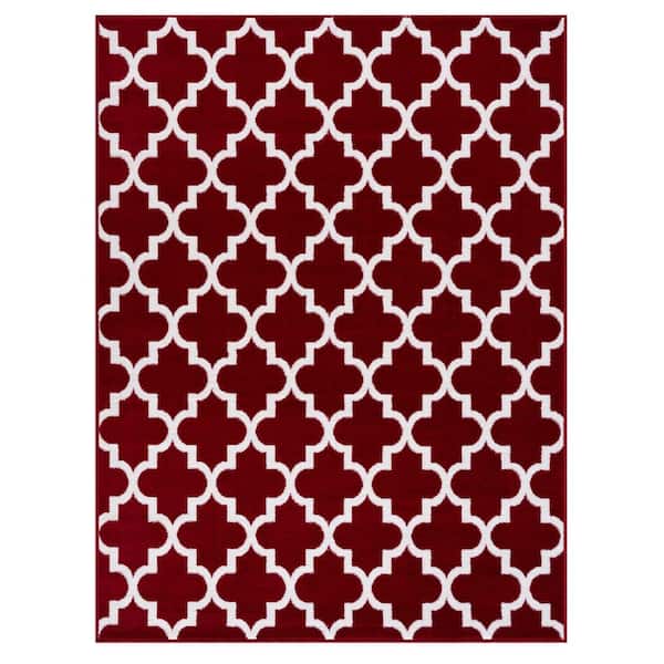 MSRUGS Trellis Collection Red 8 ft. x 10 ft. Polypropylene Area Rug
