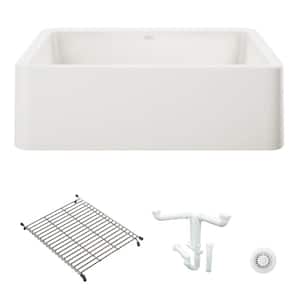 Ikon 33 in. Farmhouse/Apron-Front Single Bowl White Granite Composite Kitchen Sink Kit with Accessories