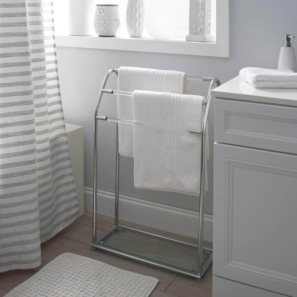 Chrome and Acrylic Freestanding 3-Bar Towel Rack with Shelf
