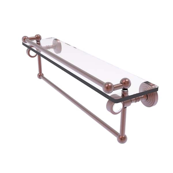 Allied Brass Pacific Grove 22 in. W x 6.8 in. H x 5.5 in. D Glass Rectangular Shelf in Antique Copper w/ Gallery Rail and Towel Bar