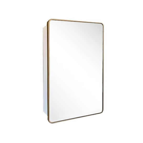 Bellaterra Home 17.7 in. W x 28.5 in. H Rectangular Metal Framed Surface Mount Medicine Cabinet with Mirror in Brushed Gold