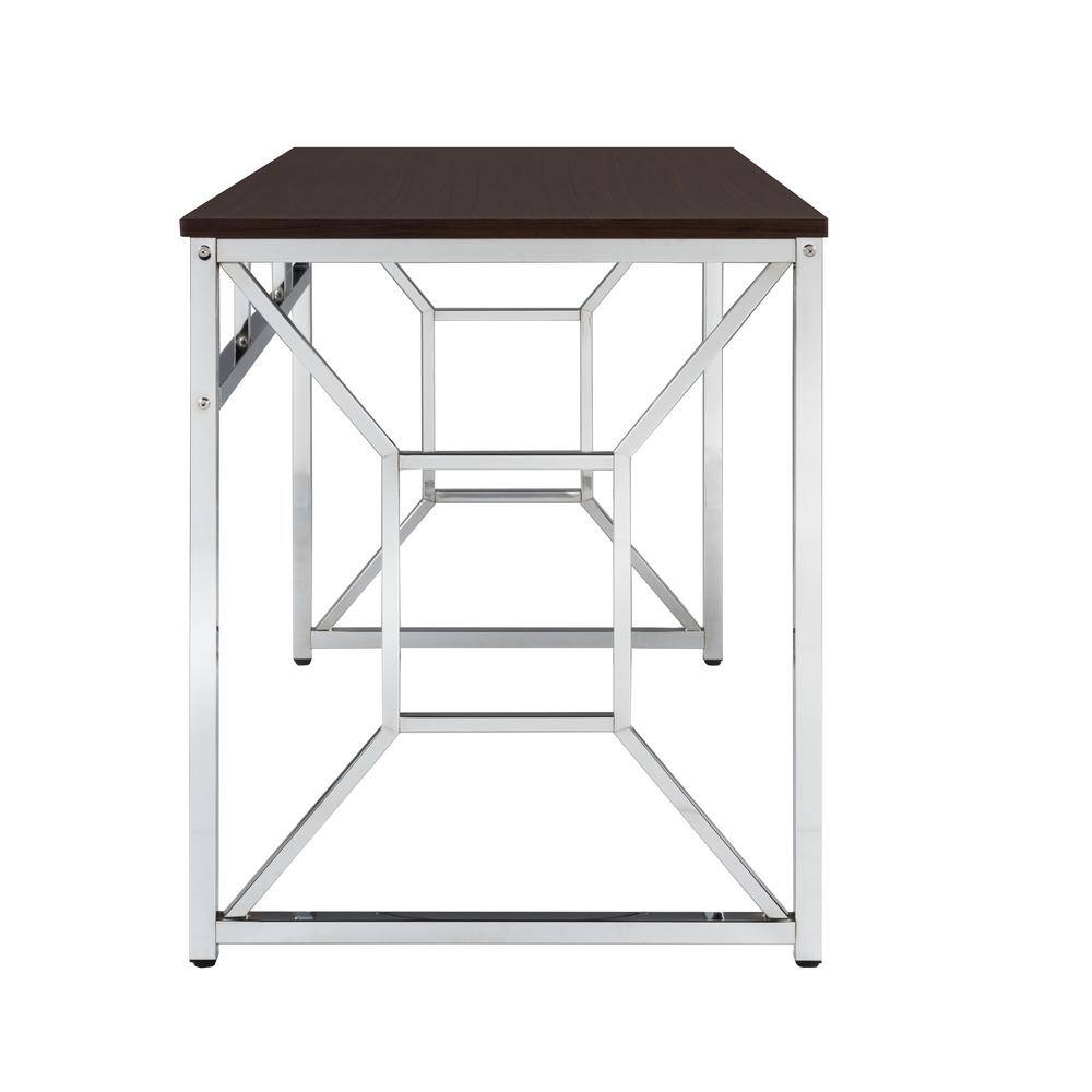 Espresso Brown Wood and Chrome Geometric Desk