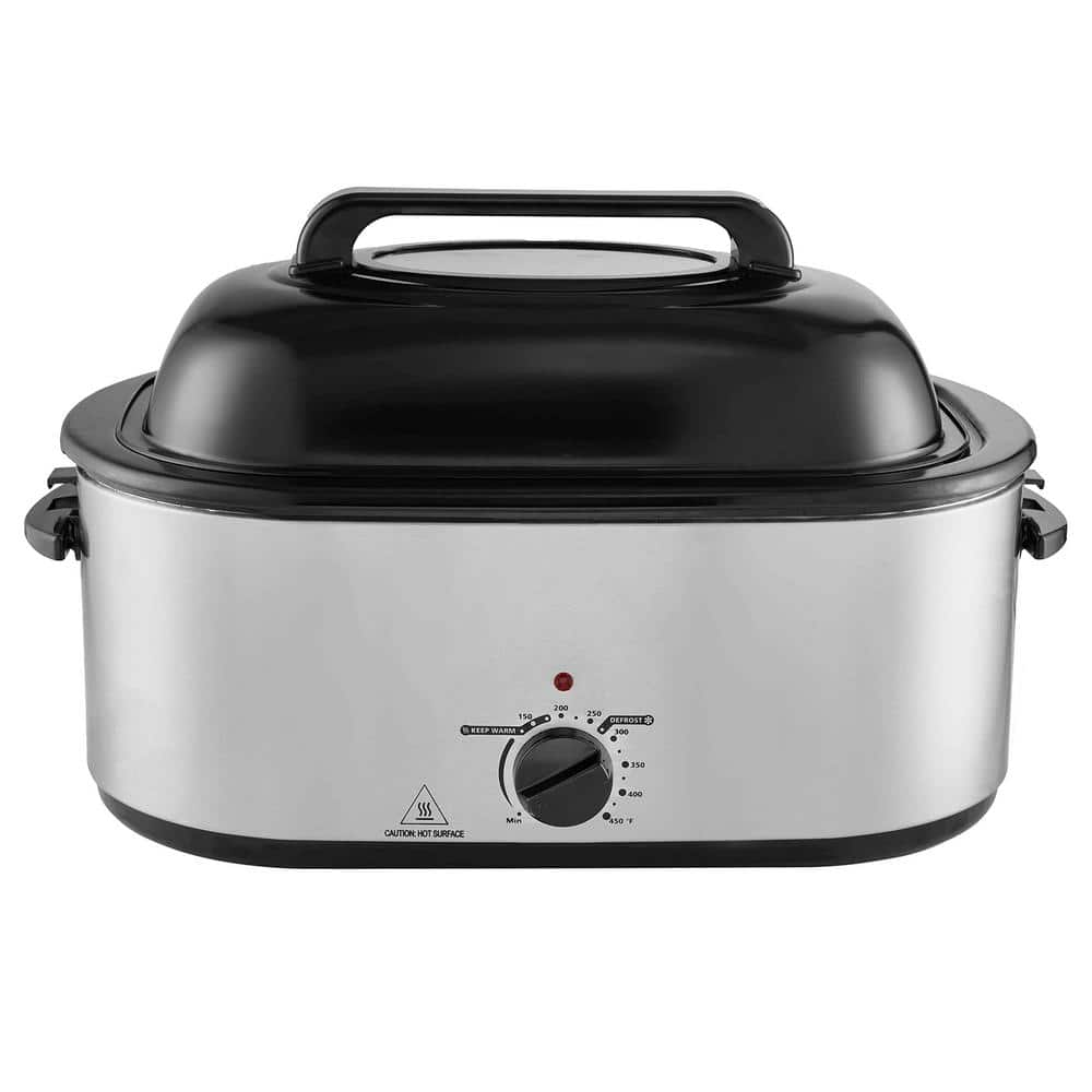 VEVOR Electric Roaster Oven 24 qt. Turkey Roaster Oven Slow Cookers 1450-Watt with Defrost & Warm Function Silver