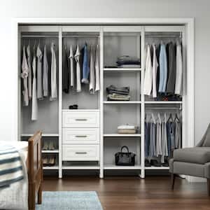 91 in. W White Adjustable Tower Wood Closet System with 3 Drawers and 15 Shelves