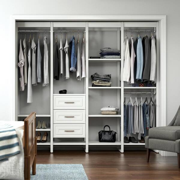 CLOSETS By LIBERTY 91 in. W White Adjustable Tower Wood Closet System with 3 Drawers and 15 Shelves