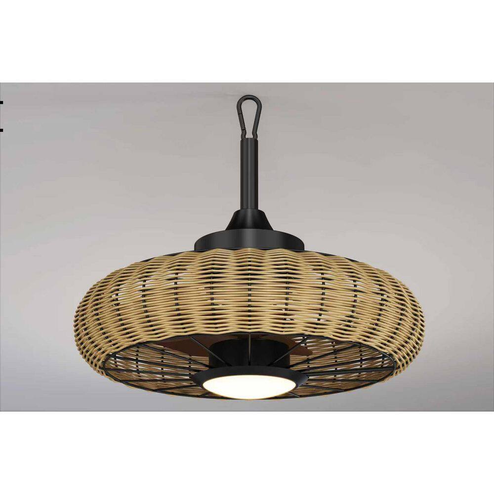 Fans With Roping Seasonize 20 in. Boho Rattan Black Plug-In Outdoor Ceiling Fan with ...