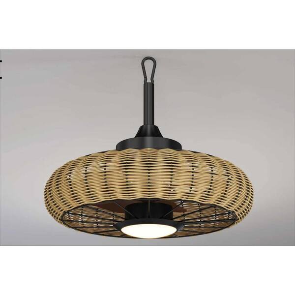 Led Rope Light Fan Seasonize 20 in. Boho Rattan Black Plug-In Outdoor Ceiling Fan with ...