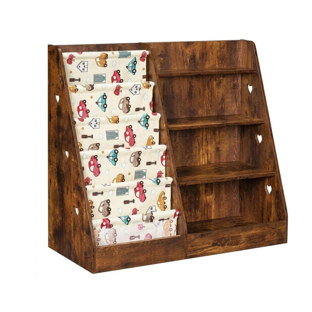 Brown Magazine Rack 35.5 W X 31.5 H Brown Wood Freestanding Magazine Rack 4 Tier Kids Books ...