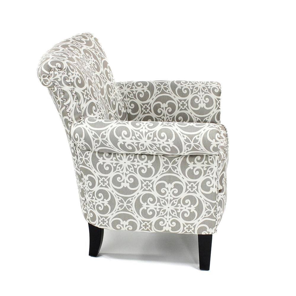 Gray Geometric Wood Accent Chair with Nailhead Trim