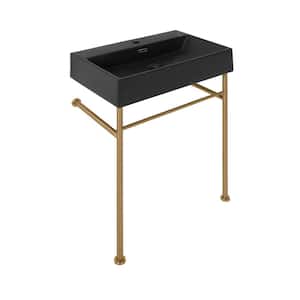 Claire 24 in. Ceramic Console Sink Basin in Matte Black with Brushed Gold Legs