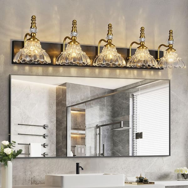 ZHLWIN Home Lighting 38.58 in. 5-Light Black Gold Vintage Bathroom