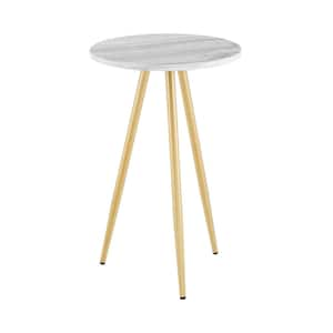 15.75 in.Grey Faux Marble/Gold Faux Round Wood Minimalist End Table with Tripod Legs