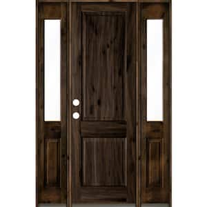 58 in. x 96 in. Rustic Knotty Alder Square Top Right-Hand/Inswing Clear Glass Black Stain Wood Prehung Front Door w/DHSL