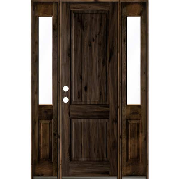 Krosswood Doors 58 in. x 96 in. Rustic Knotty Alder Square Top Right-Hand/Inswing Clear Glass Black Stain Wood Prehung Front Door w/DHSL